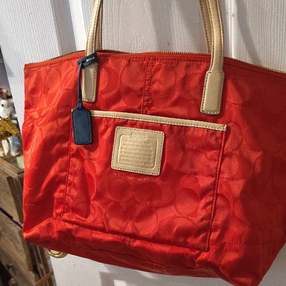 Coach Red Tote Bag with Cream Accents